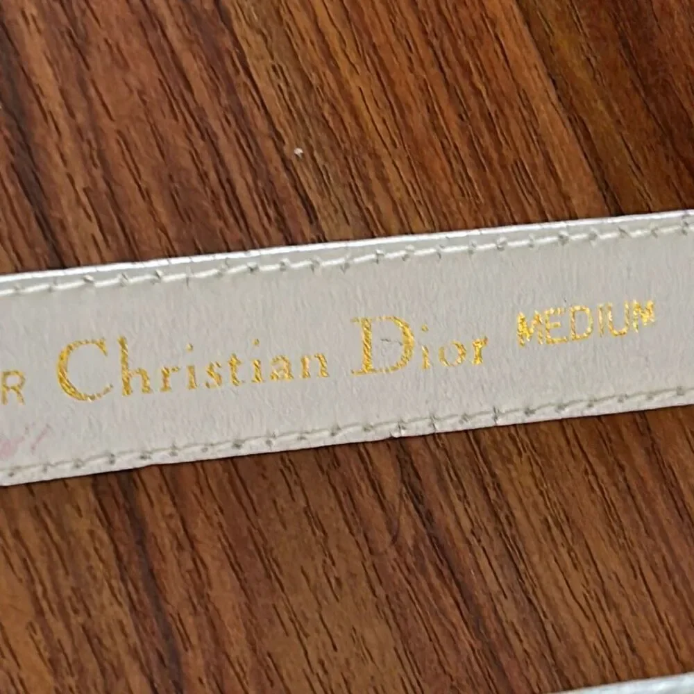 Vintage 80's Christian Dior white thin leather belt gold buckle size M